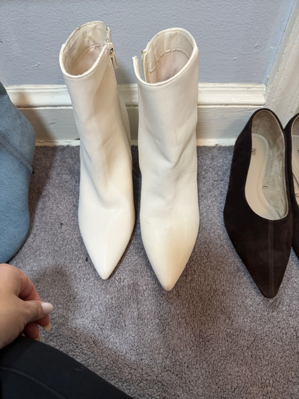 Madden Girl Cream Pointed Toe Ankle Booties blocked heel ivory almost white